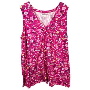 Woman Within Plus Size 30/32 Tank Top 3X Hot Pink Ditzy Floral Sleeveless‎ 1587